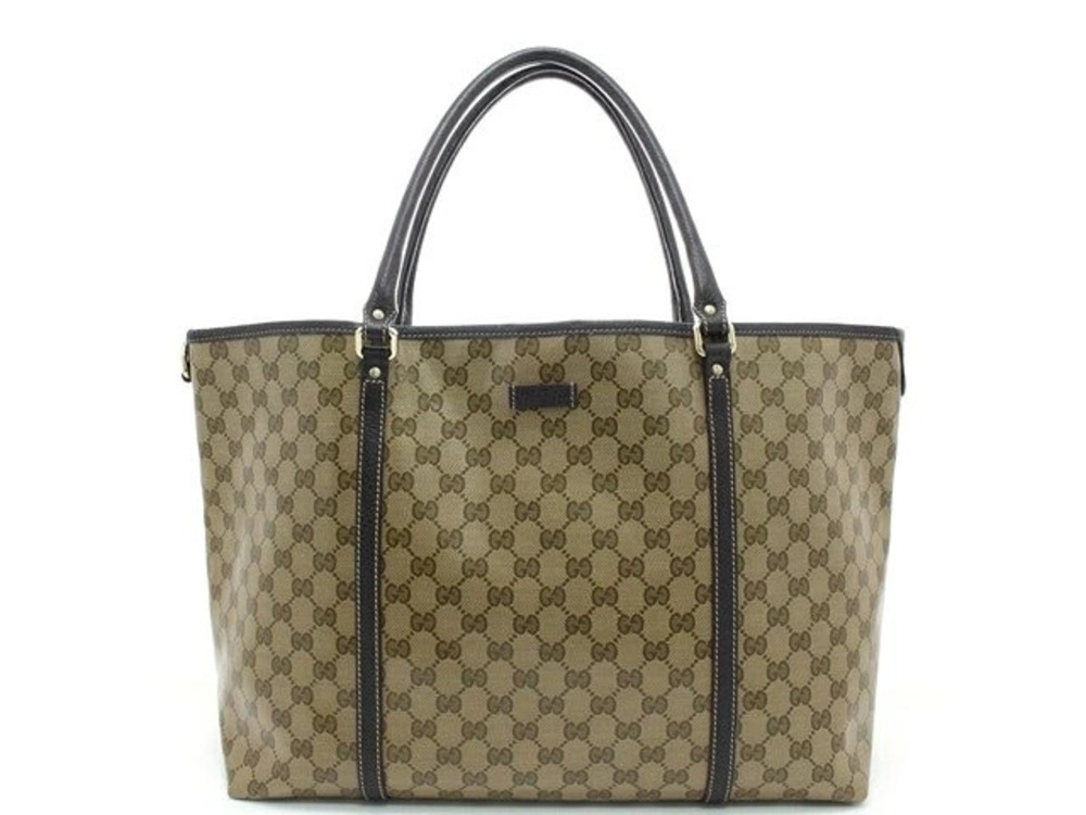 Gucci shoulder tote bag GG crystal canvas leather Beige Cream brown